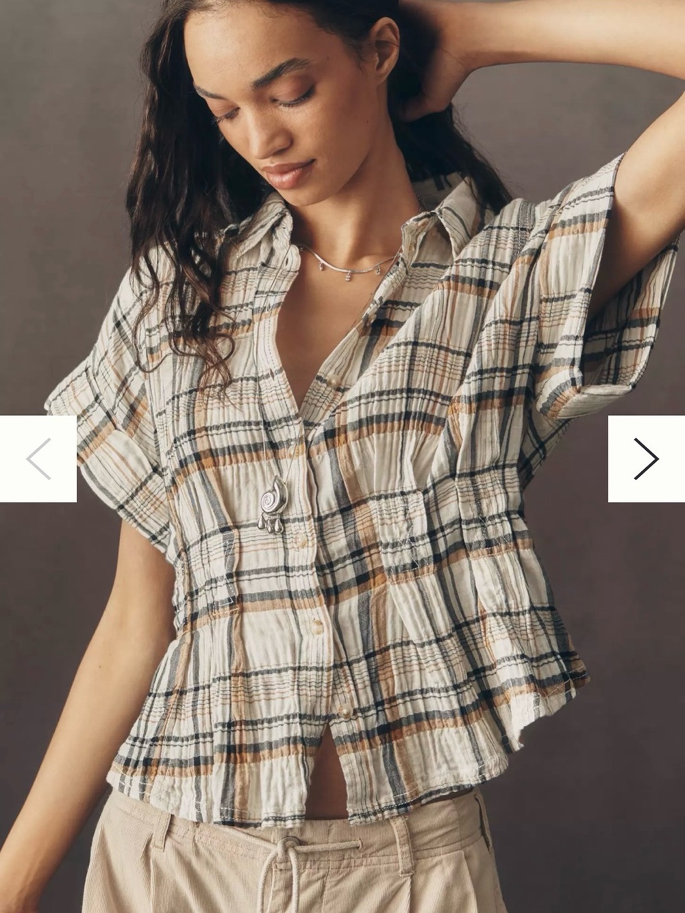 Pilcro Bobbie Short Sleeve Plaid Button-Front Shirt Fitted Waist